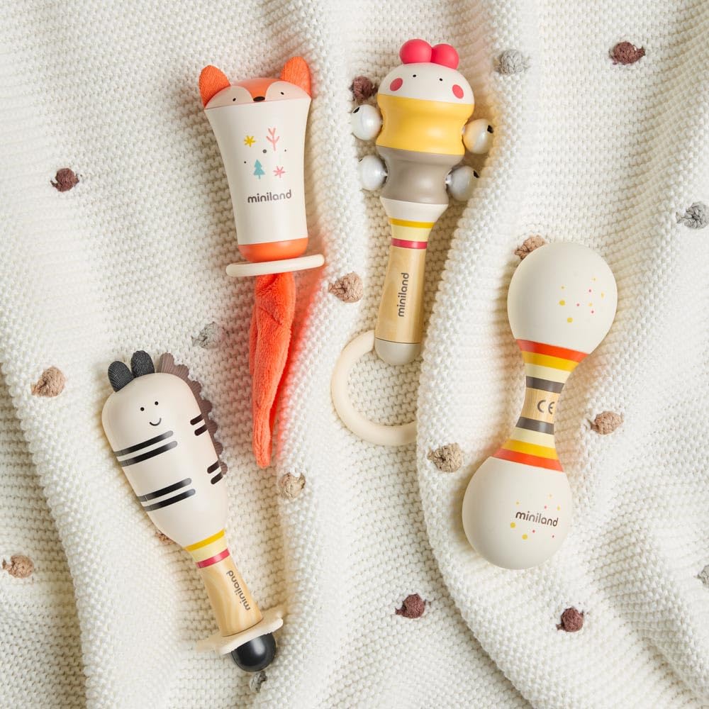 Miniland Foxy Rattle Sonaglio Volpe con Massaggiagengive
