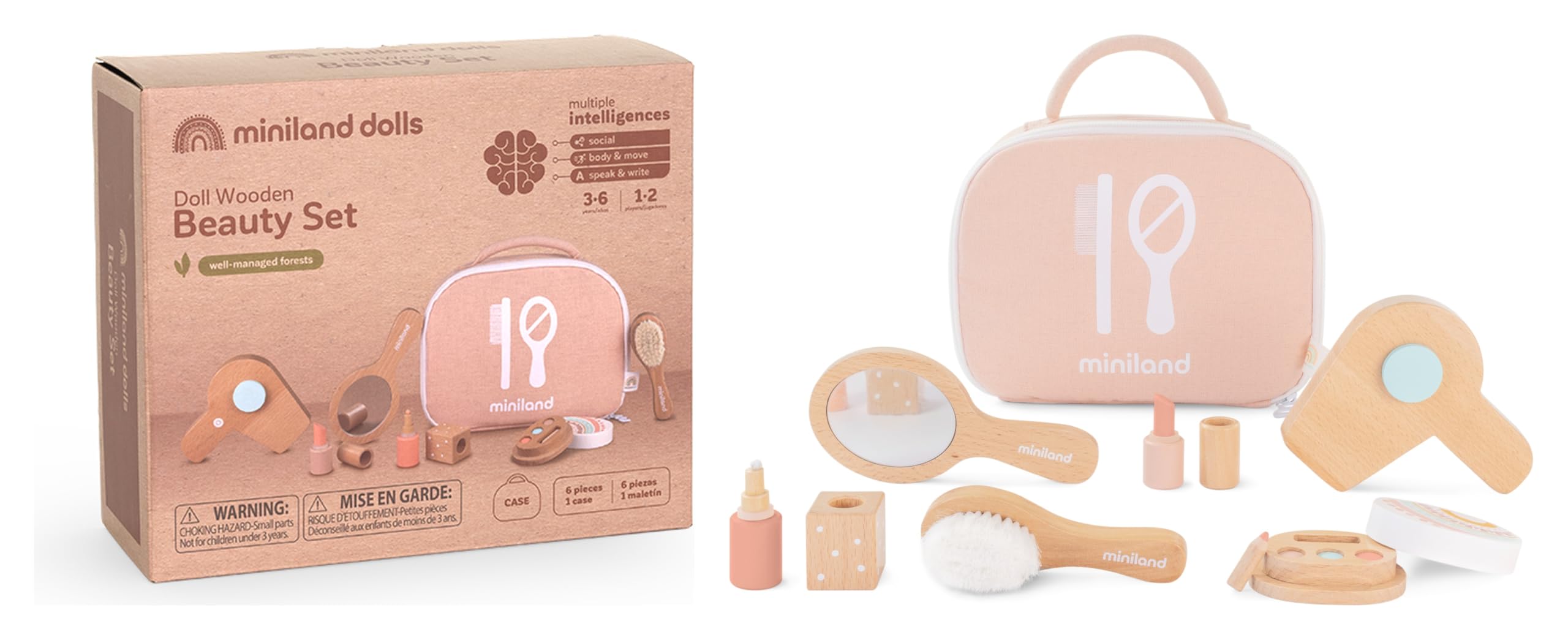 Miniland Set Bellezza Legno per bambole valigetta accessori