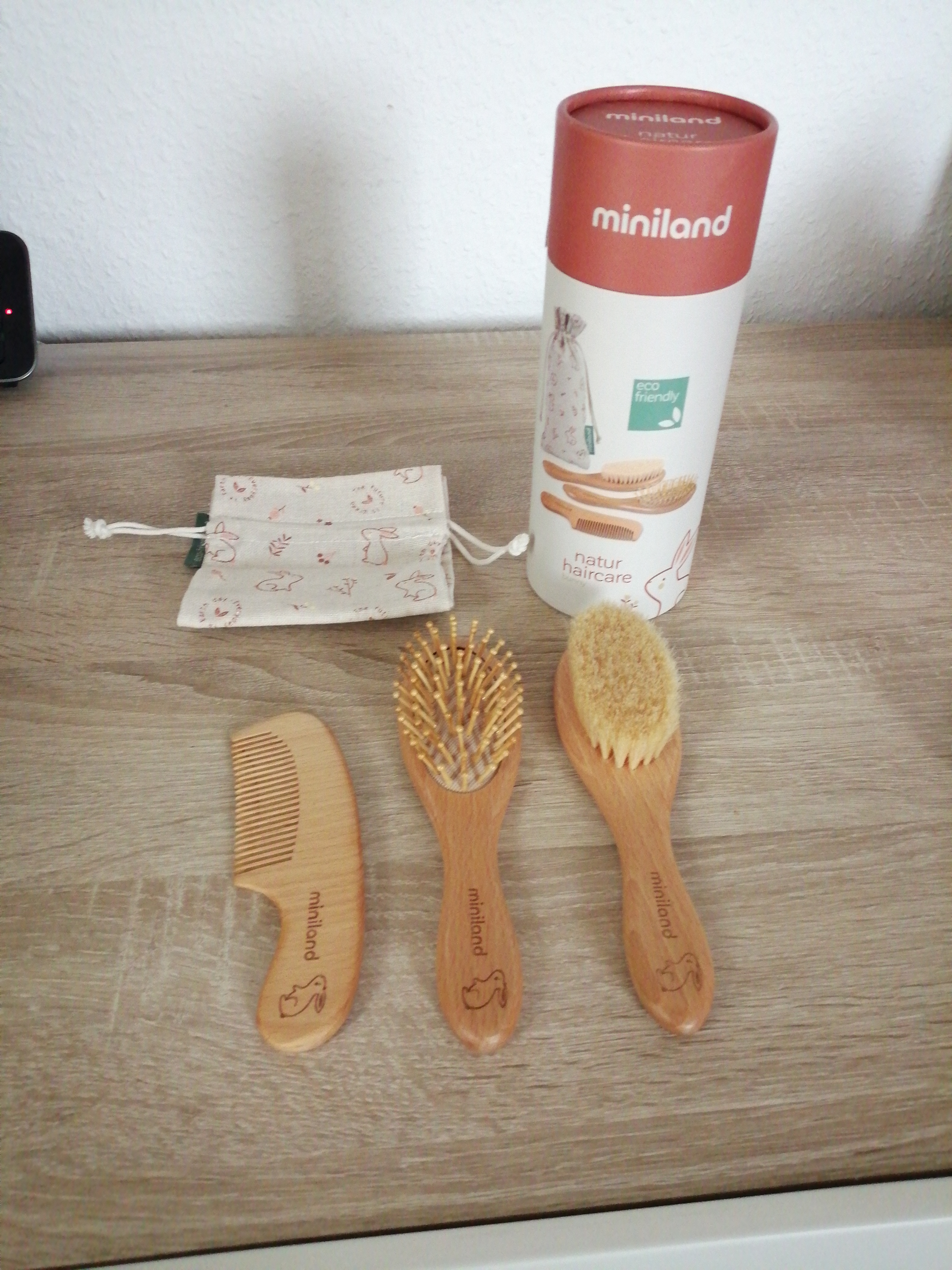 Miniland Bagno Bunny Set Spazzola Capelli Legno