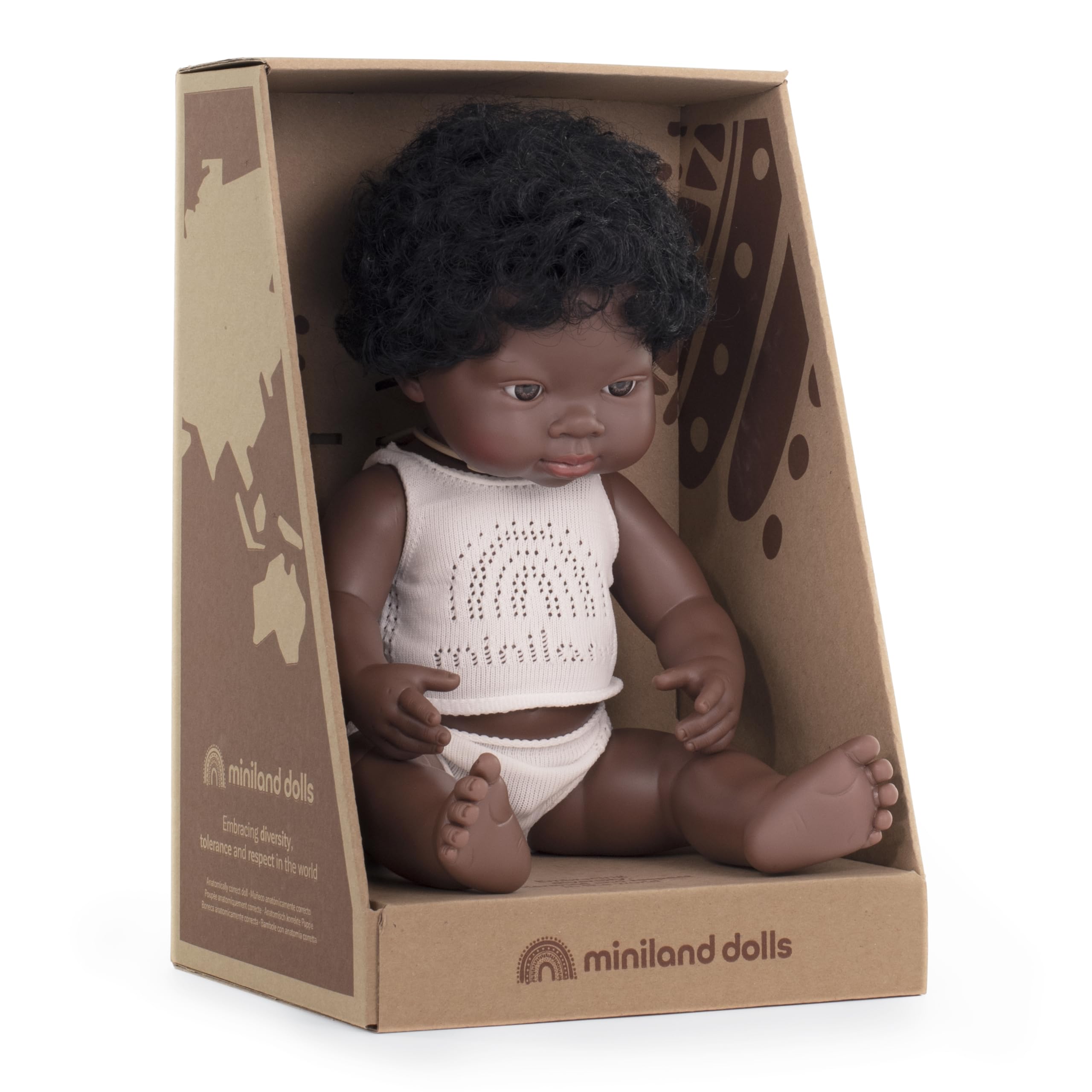 Miniland Bambola Africana 38 cm Vinile 31153 con Intimo