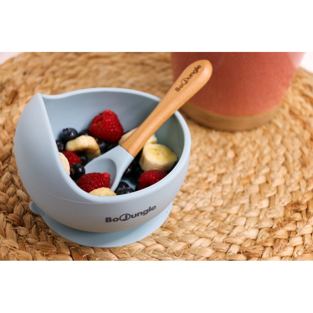 BoJungle Food & Drink ciotola ventosa silicone blu + cucchiaio
