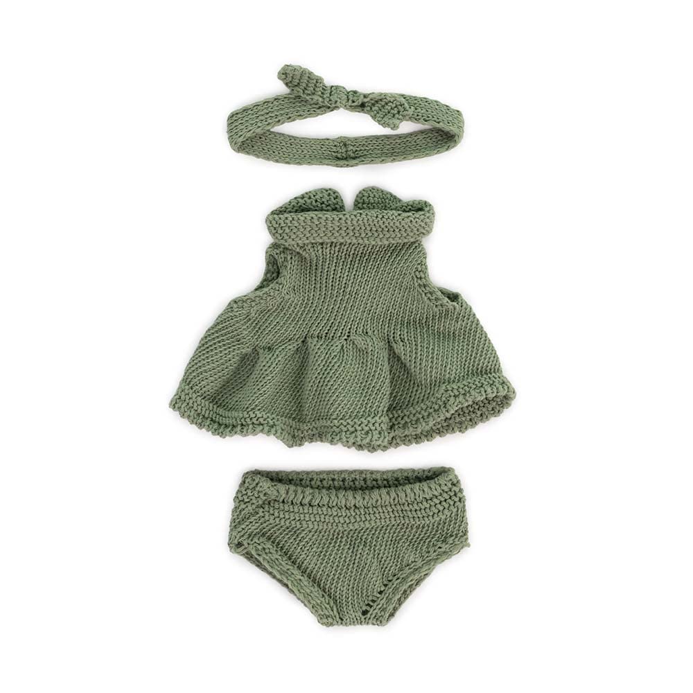 Miniland Vestito Verde Maglia Bambola 21 cm con Cerchietto