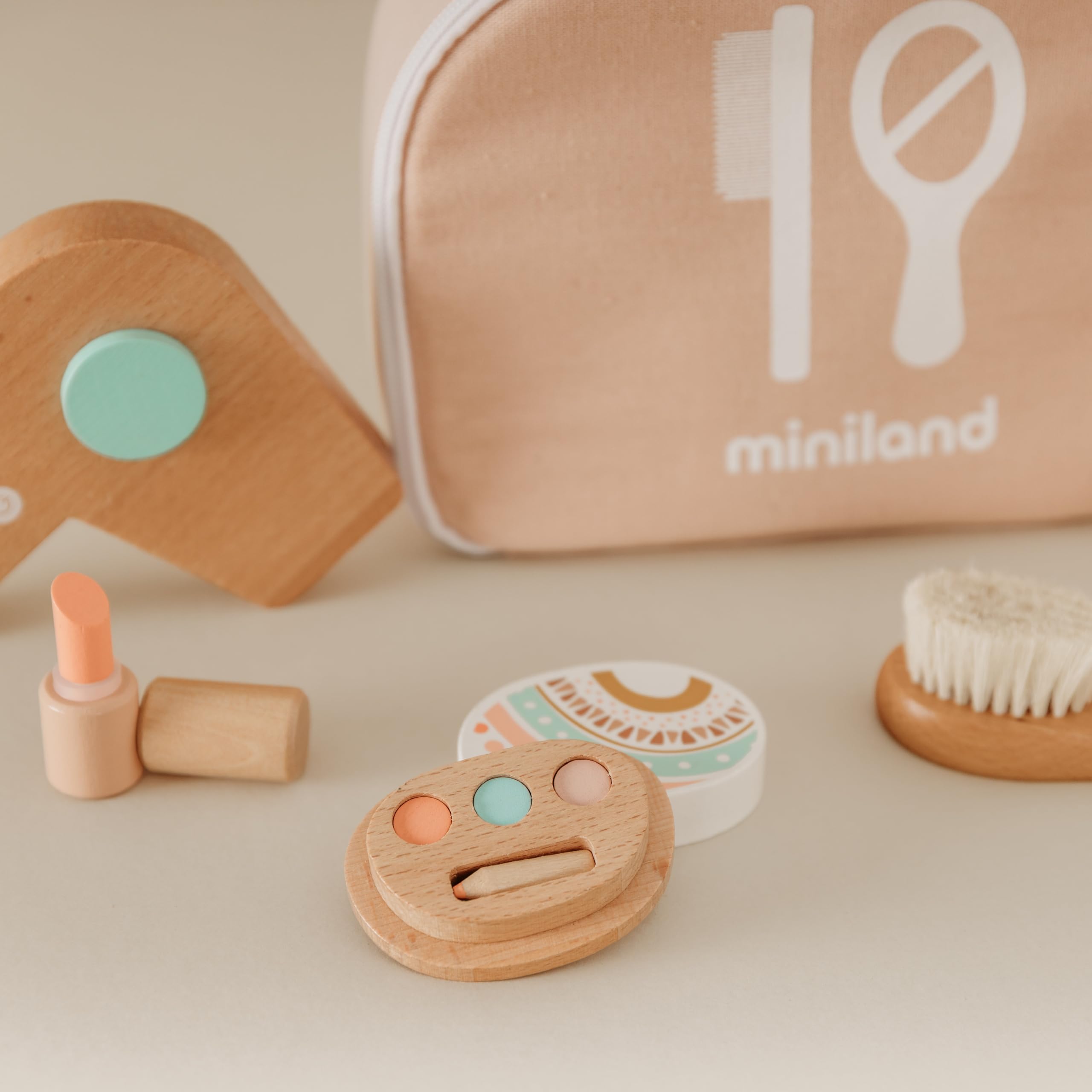 Miniland Set Bellezza Legno per bambole valigetta accessori