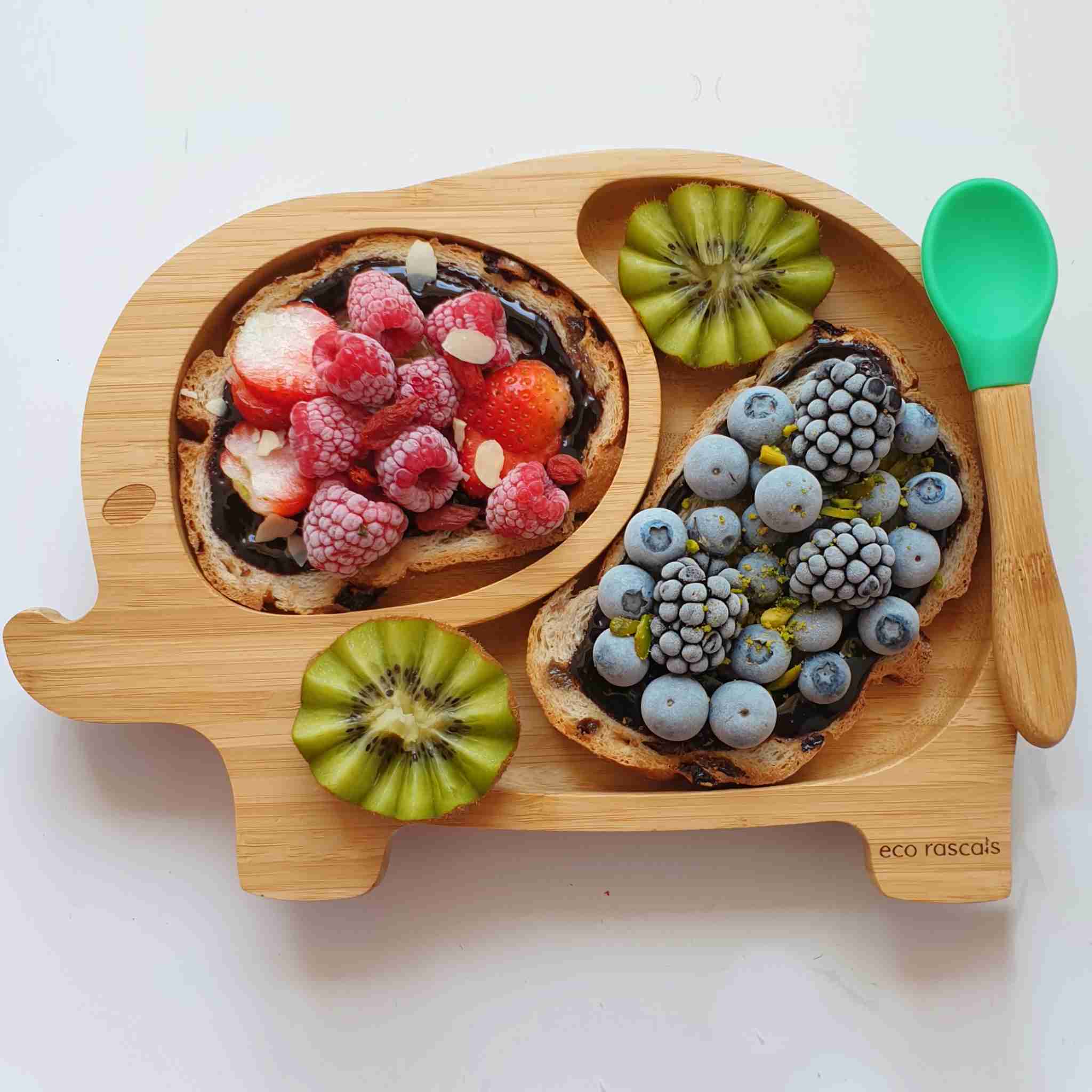 Eco Rascals Bamboo Plates Elephant piatto ventosa verde 2 scomparti
