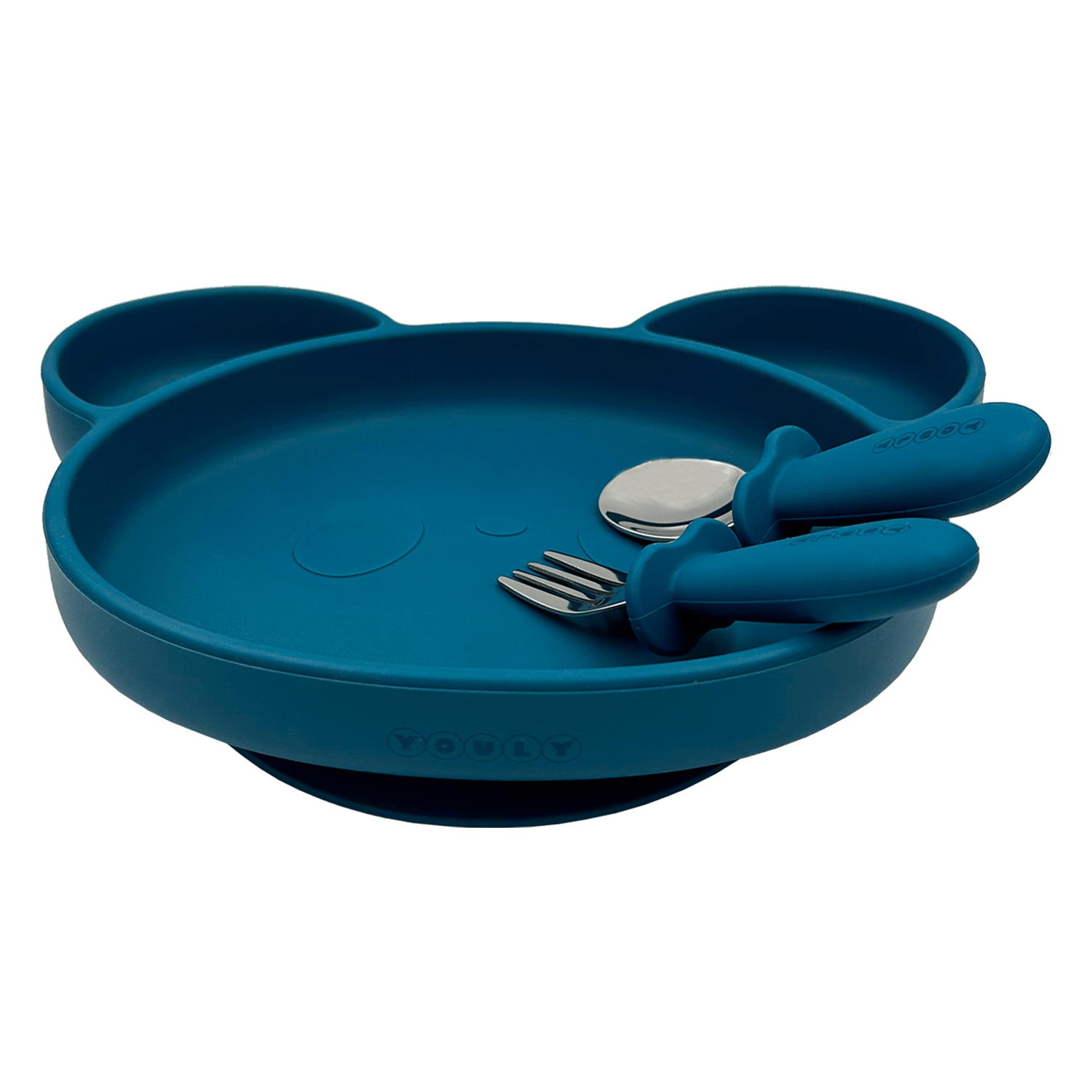 Youly Set pappa piatto ventosa + posate blu