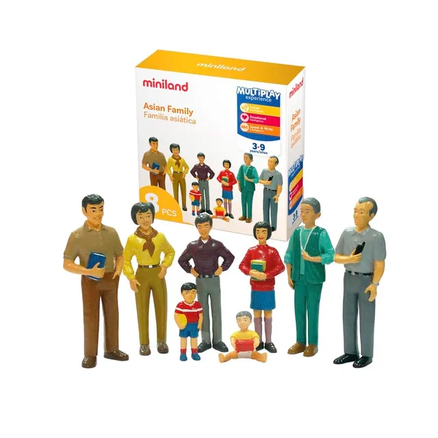 Miniland Diversità 27397 Valigia Famiglia Asiatica 8 Figure 14 cm