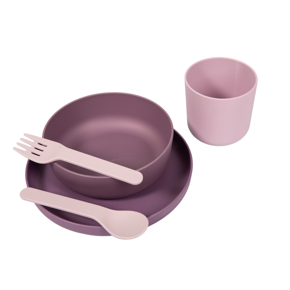 BoJungle set pappa 5 pz CPLA viola-rosa piatto tazza ciotola