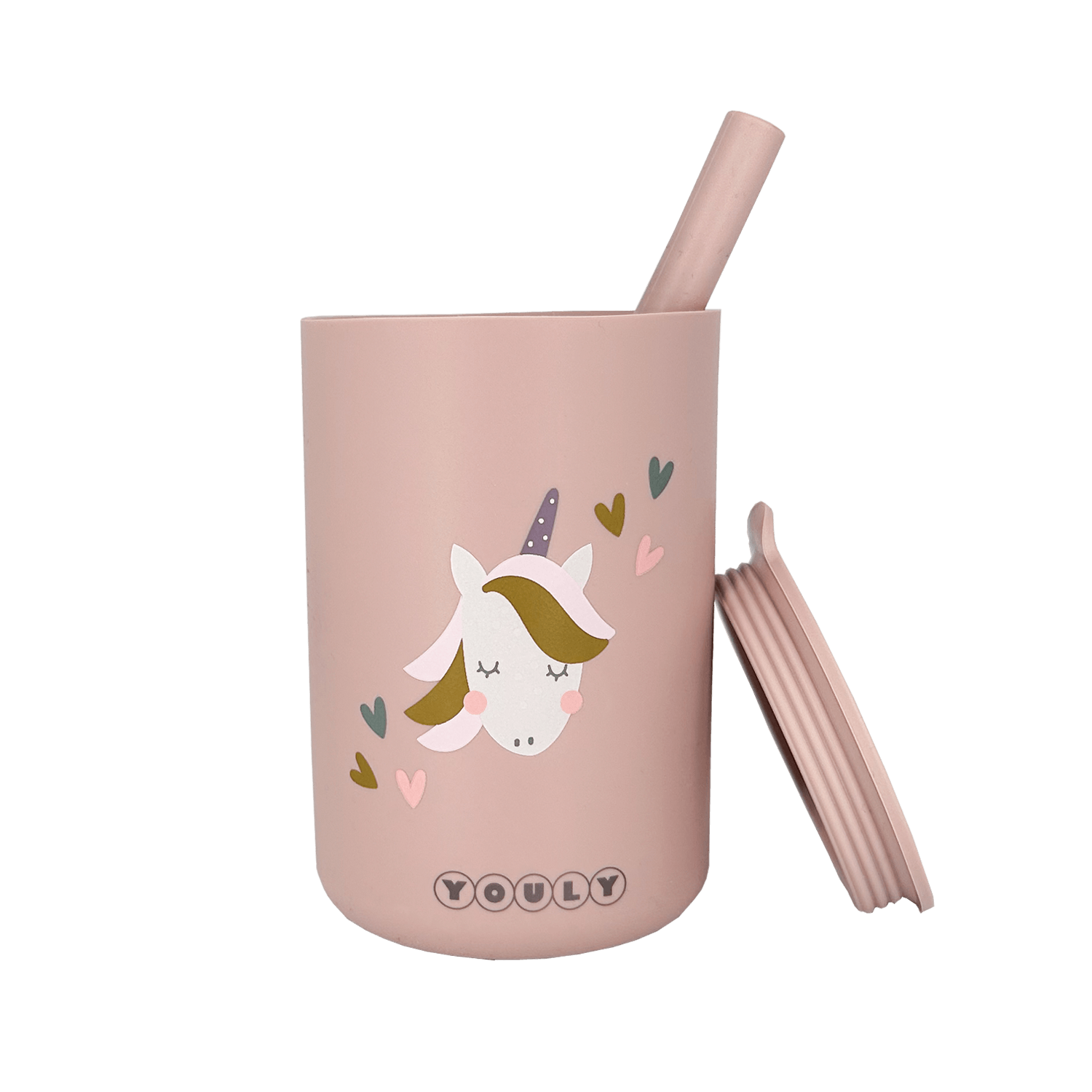 Youly Unicorn bicchiere cannuccia rosa in silicone alimentare