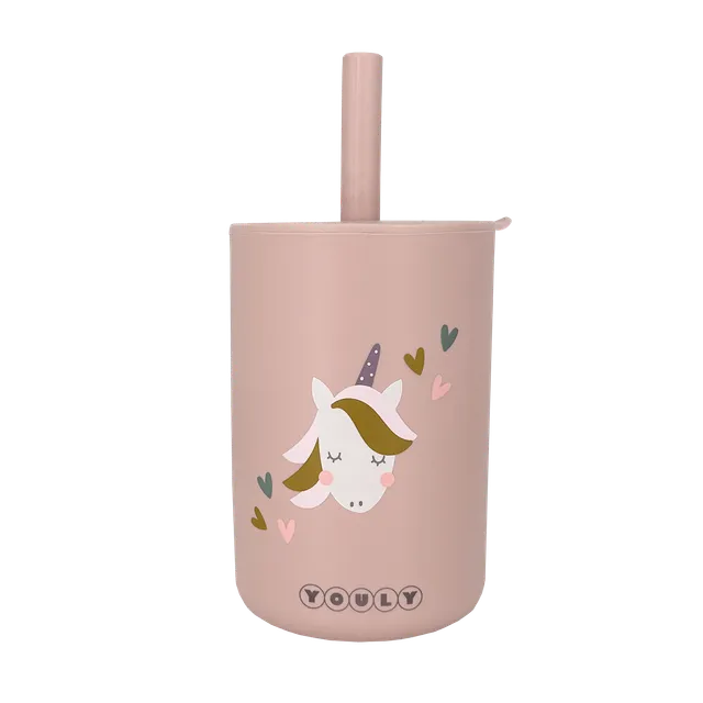 Youly Unicorn bicchiere cannuccia rosa in silicone alimentare