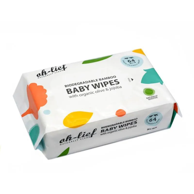 Oh-Lief Salviettine Neonato in Bambù 64 Pezzi Naturali