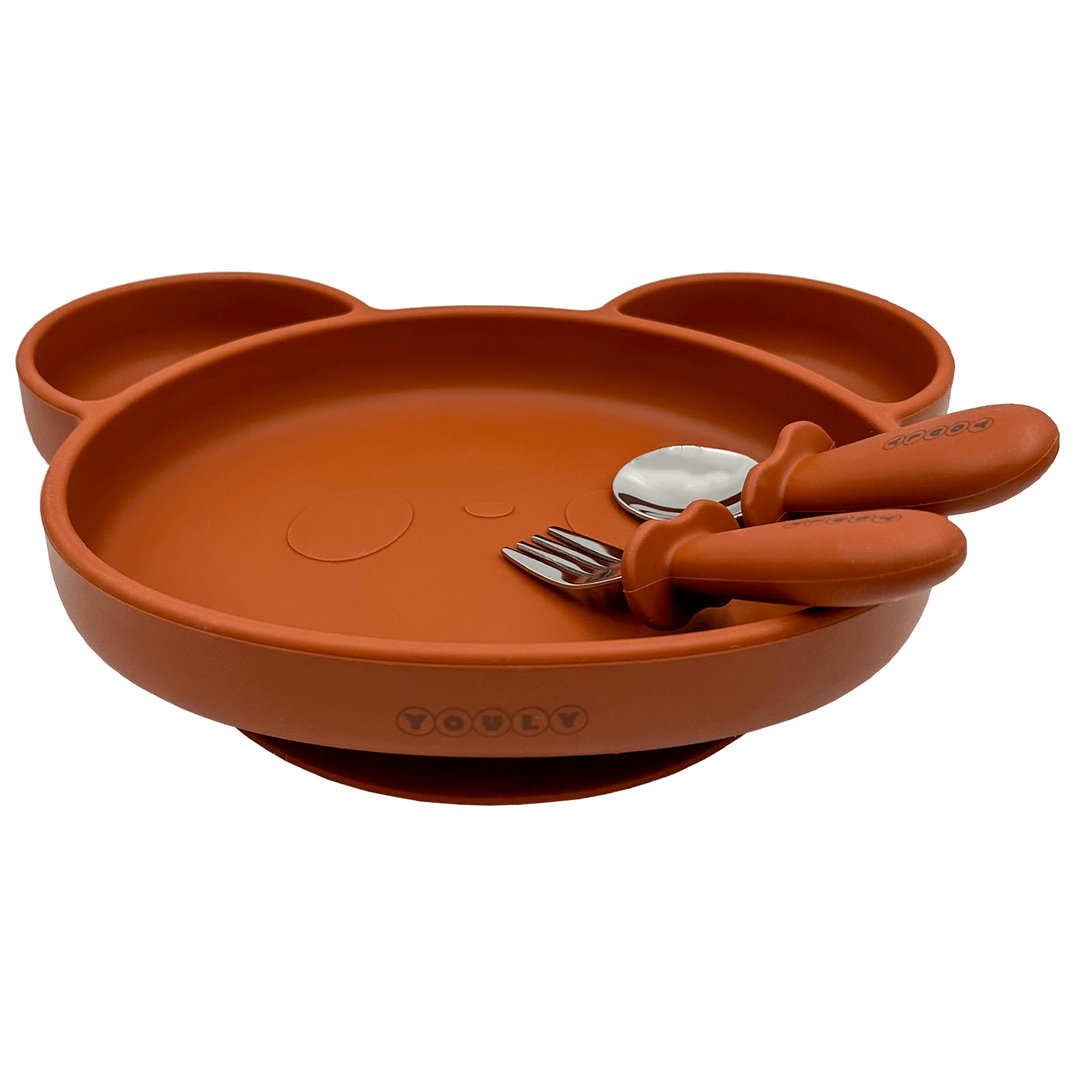 Youly Orso Set Pappa Silicone Marrone Ruggine con Posate
