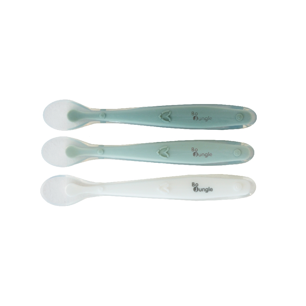 BoJungle Soft Spoons 3 cucchiaini silicone bianco salvia giada