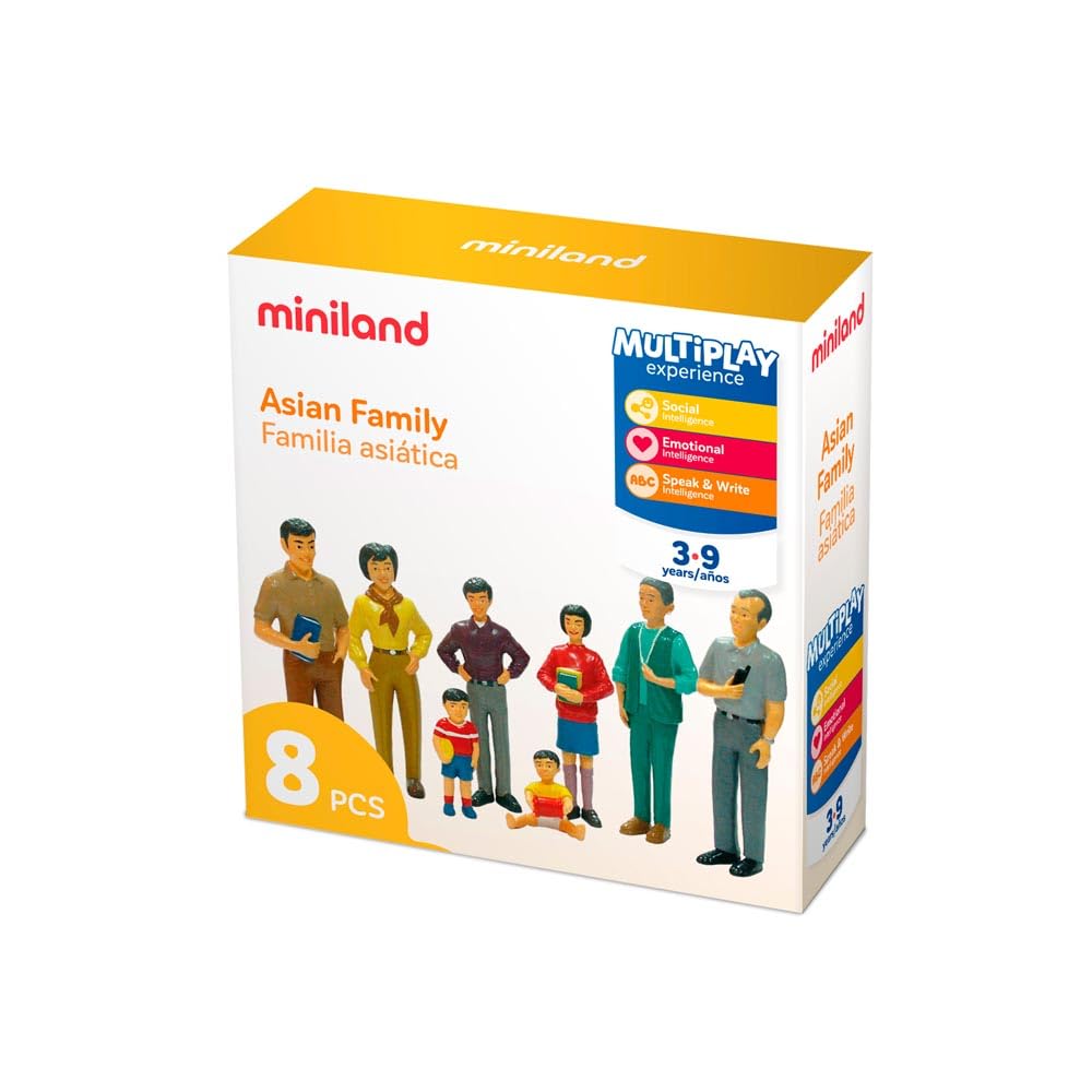Miniland Diversità 27397 Valigia Famiglia Asiatica 8 Figure 14 cm