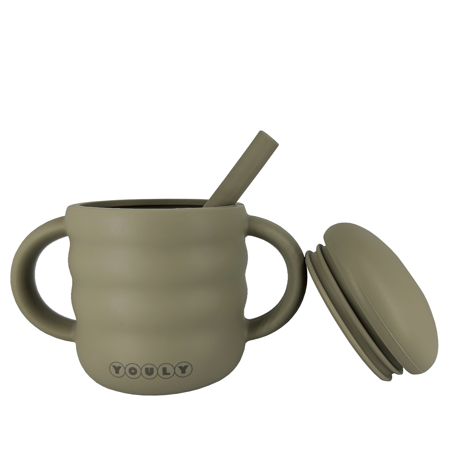 Youly Bubble tazza con cannuccia kaki in silicone alimentare