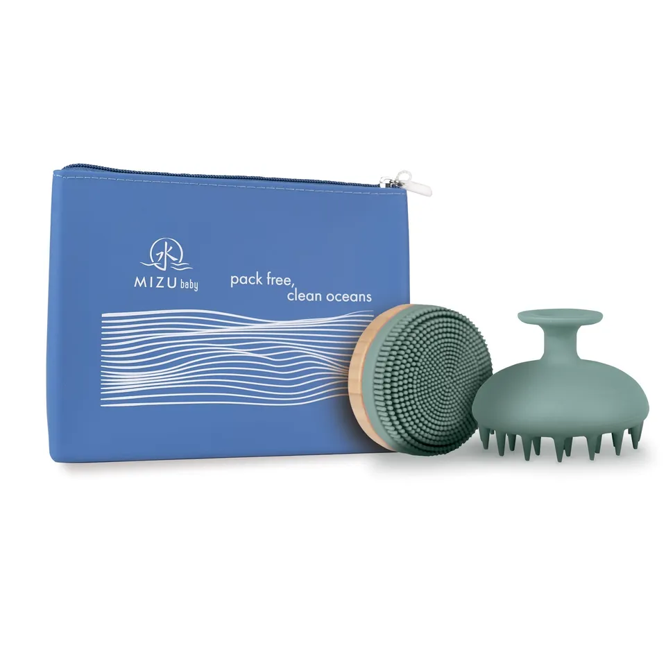 Mizu Baby Mami kit bagno neonato verde spazzole silicone