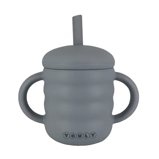 Youly Bubble tazza con cannuccia grigio cemento silicone