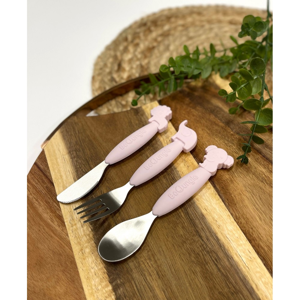 BoJungle Silicone Spoon-Fork-Knife Set pappa silicone rosa