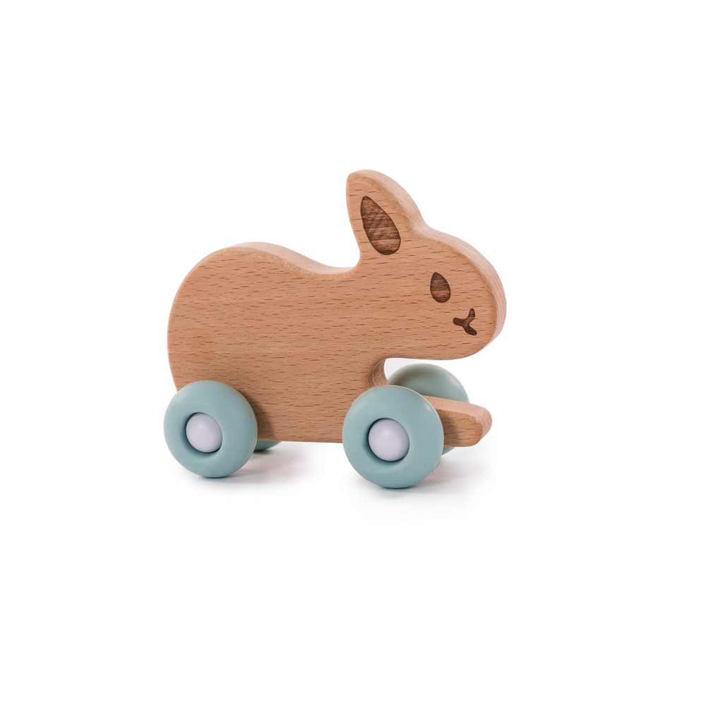 BoJungle Playtime B-Woody Rabbit on Wheels Giocattolo Legno Blu