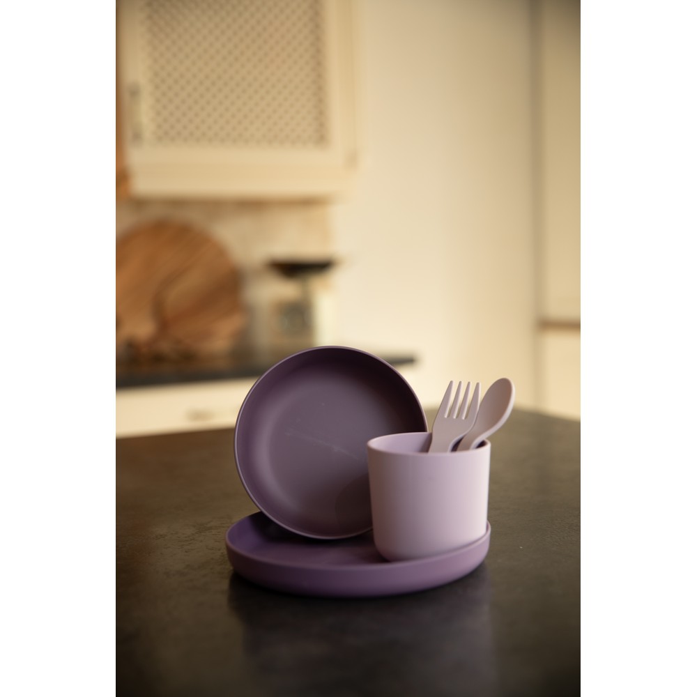 BoJungle set pappa 5 pz CPLA viola-rosa piatto tazza ciotola