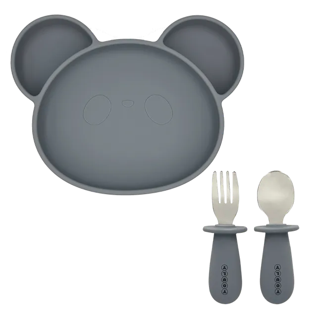 Youly Serviesset Set Pappa Orso Grigio Cemento con Ventosa