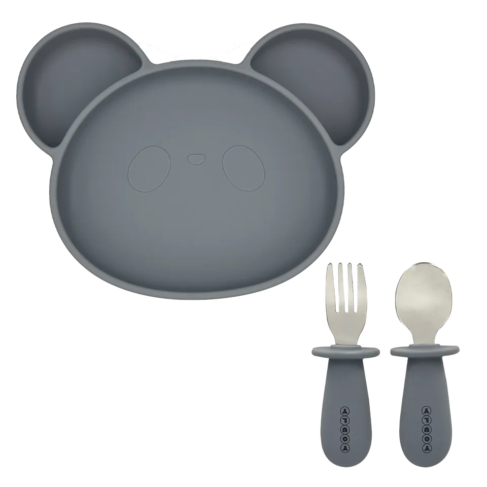 Youly Serviesset Set Pappa Orso Grigio Cemento con Ventosa