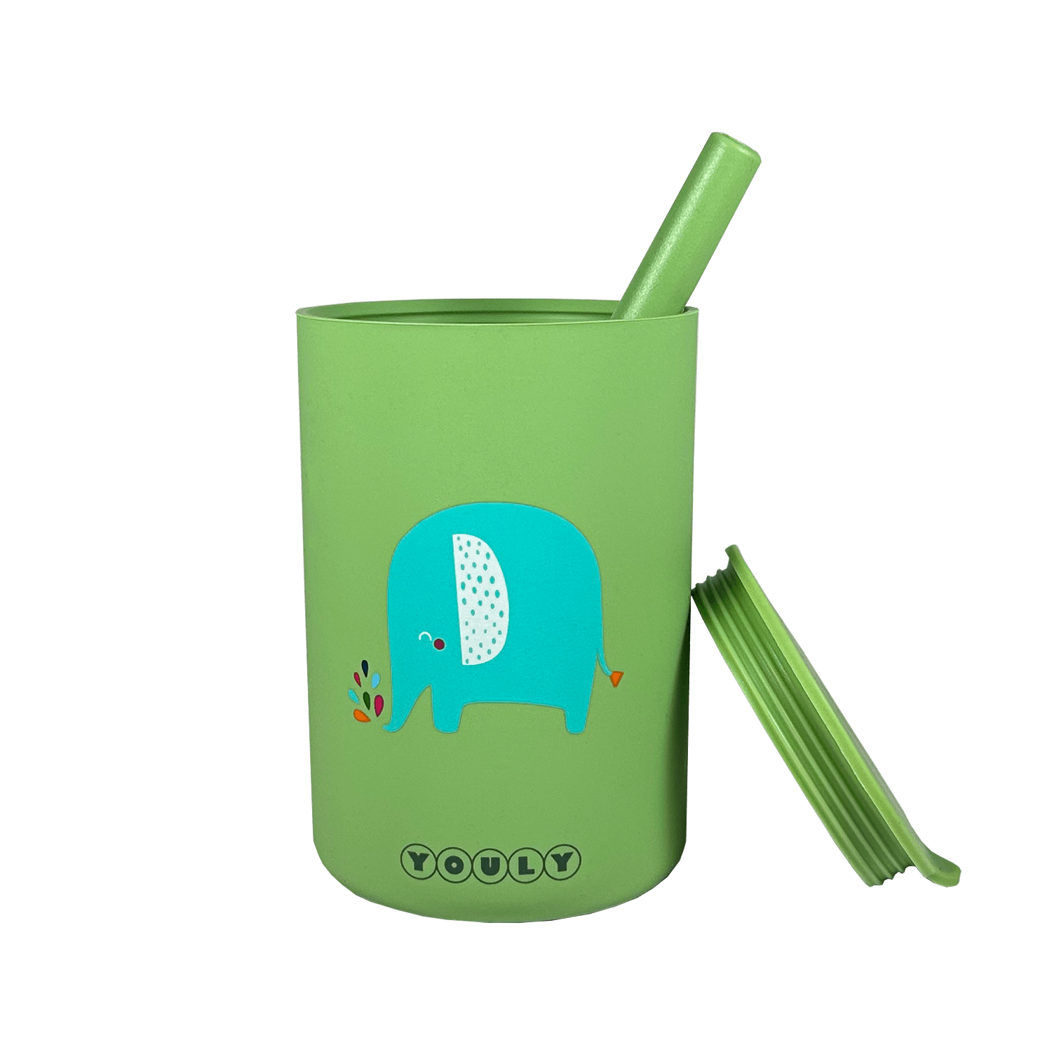 Youly Elefante tazza con cannuccia silicone con coperchio