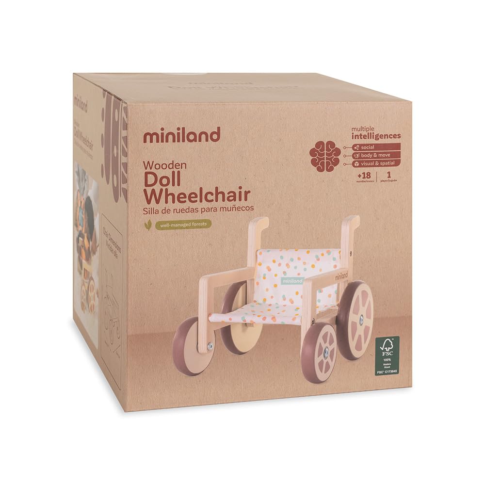 Miniland Bambole Sedia a rotelle bambole 38 cm legno FSC