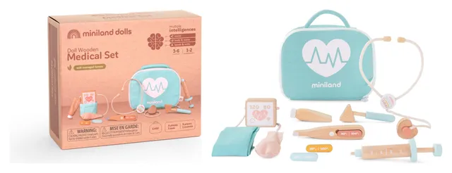 Miniland Bambole Set Medico Legno Valigetta Dottore Bambola