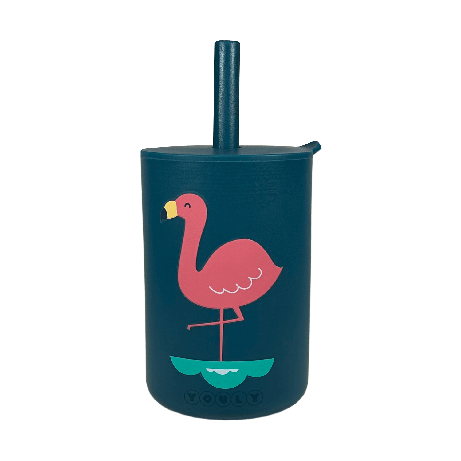 Youly Flamingo bicchiere con cannuccia silicone presa facile