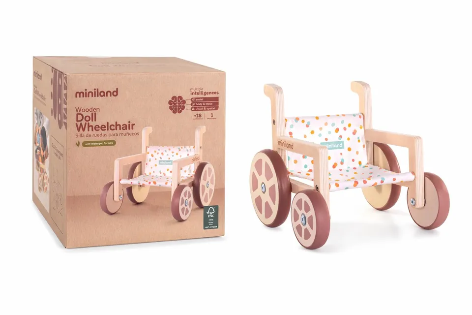 Miniland Bambole Sedia a rotelle bambole 38 cm legno FSC