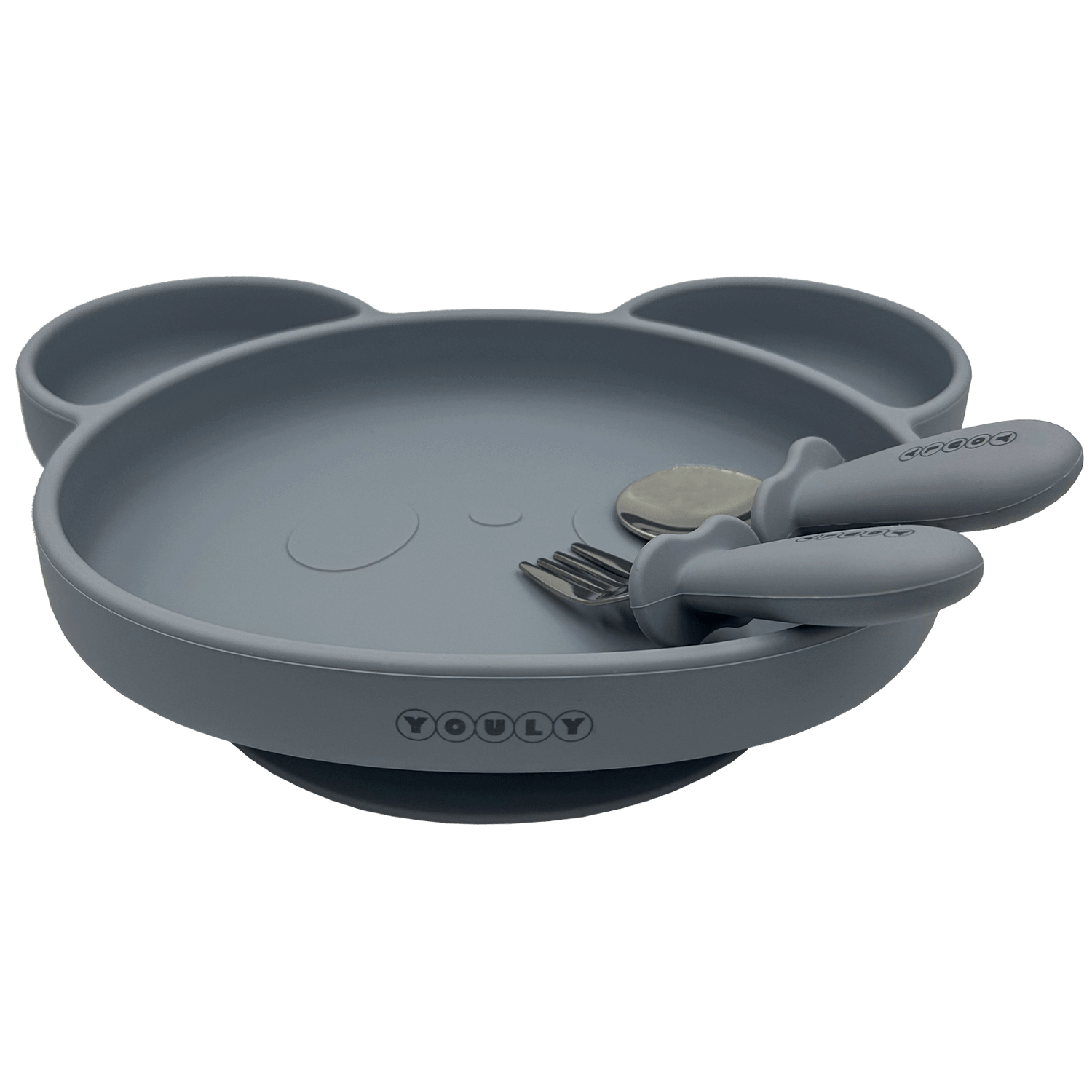 Youly Kinderborden Piatto Orso ventosa grigio silicone