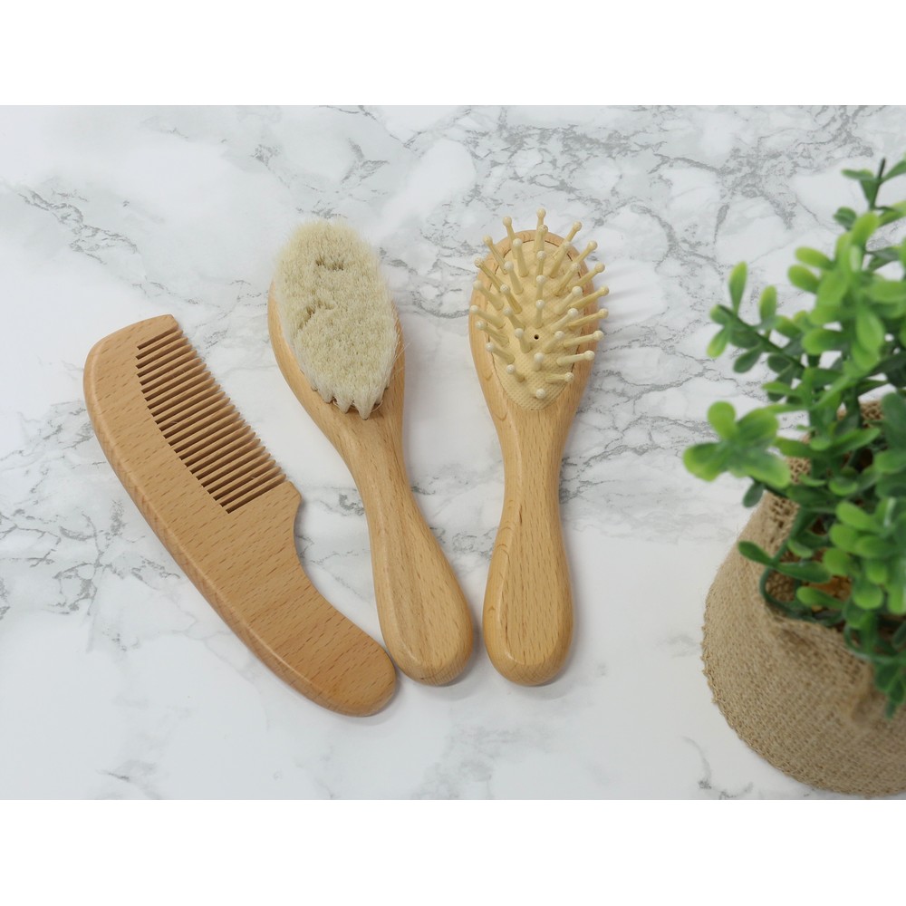 BoJungle Grooming Spazzole Neonato Legno 3 Pezzi Setole Morbide