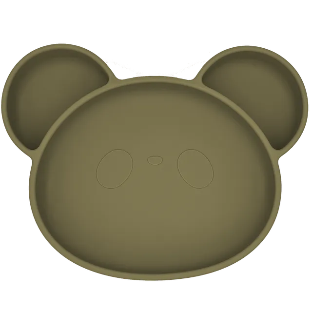 Youly Orso Piatto Bimbo Ventosa Silicone Kaki Grigio