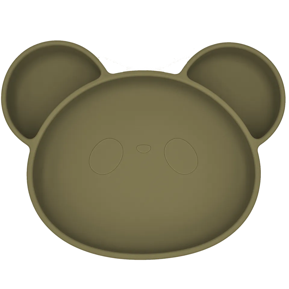 Youly Orso Piatto Bimbo Ventosa Silicone Kaki Grigio