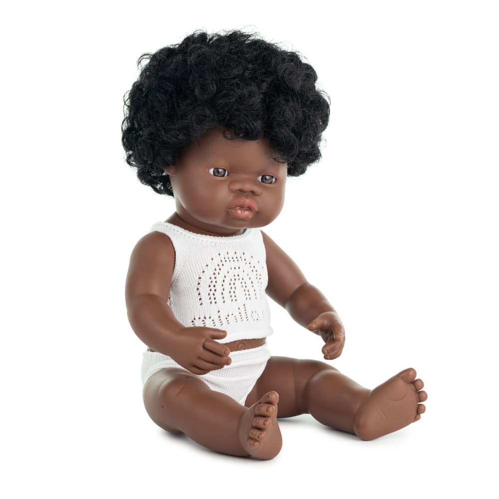 Miniland 31154 bambola africana 38 cm con biancheria vinile