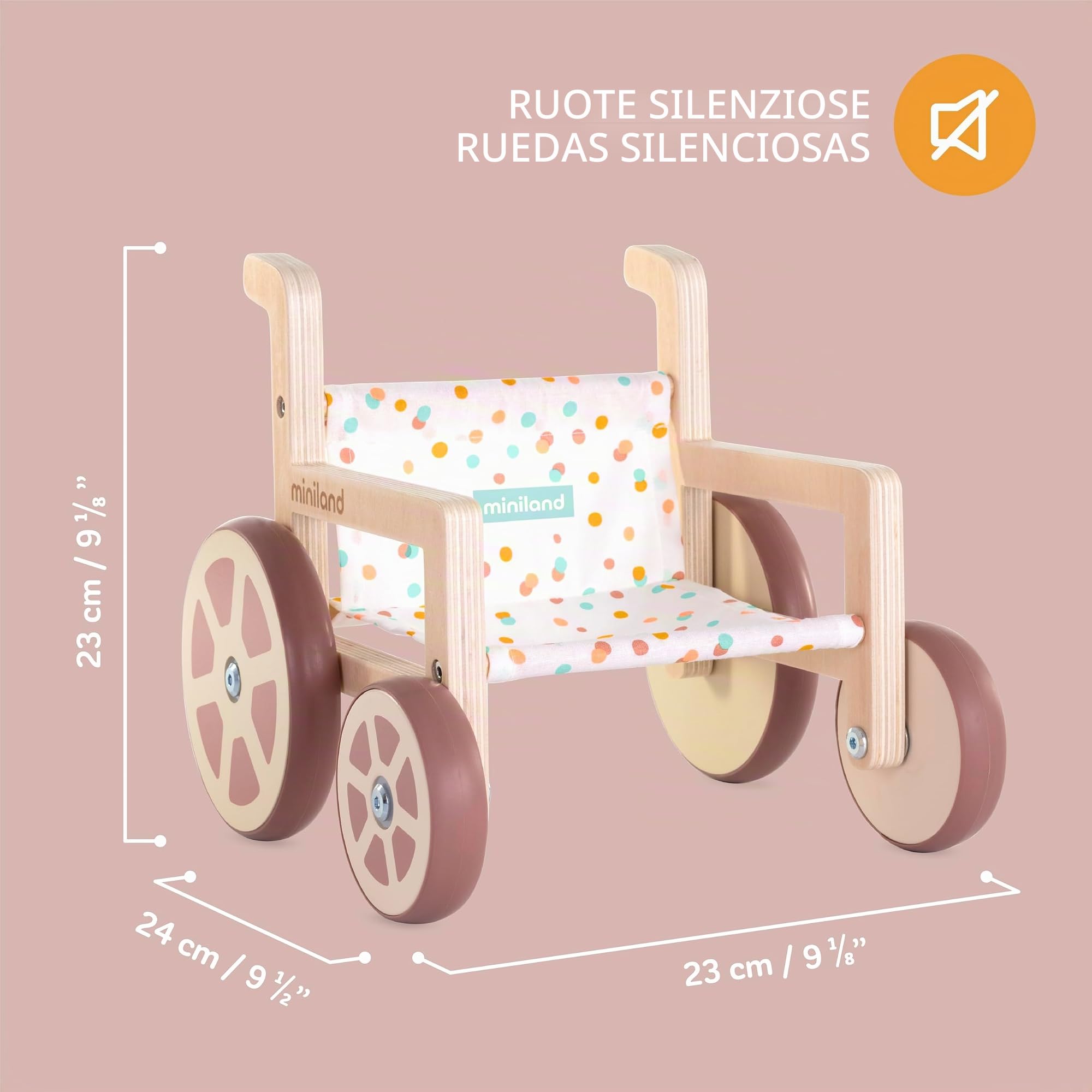 Miniland Bambole Sedia a rotelle bambole 38 cm legno FSC