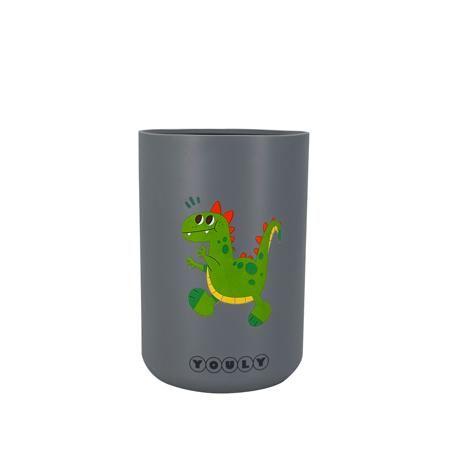Youly Dino tazza con cannuccia grigia in silicone alimentare