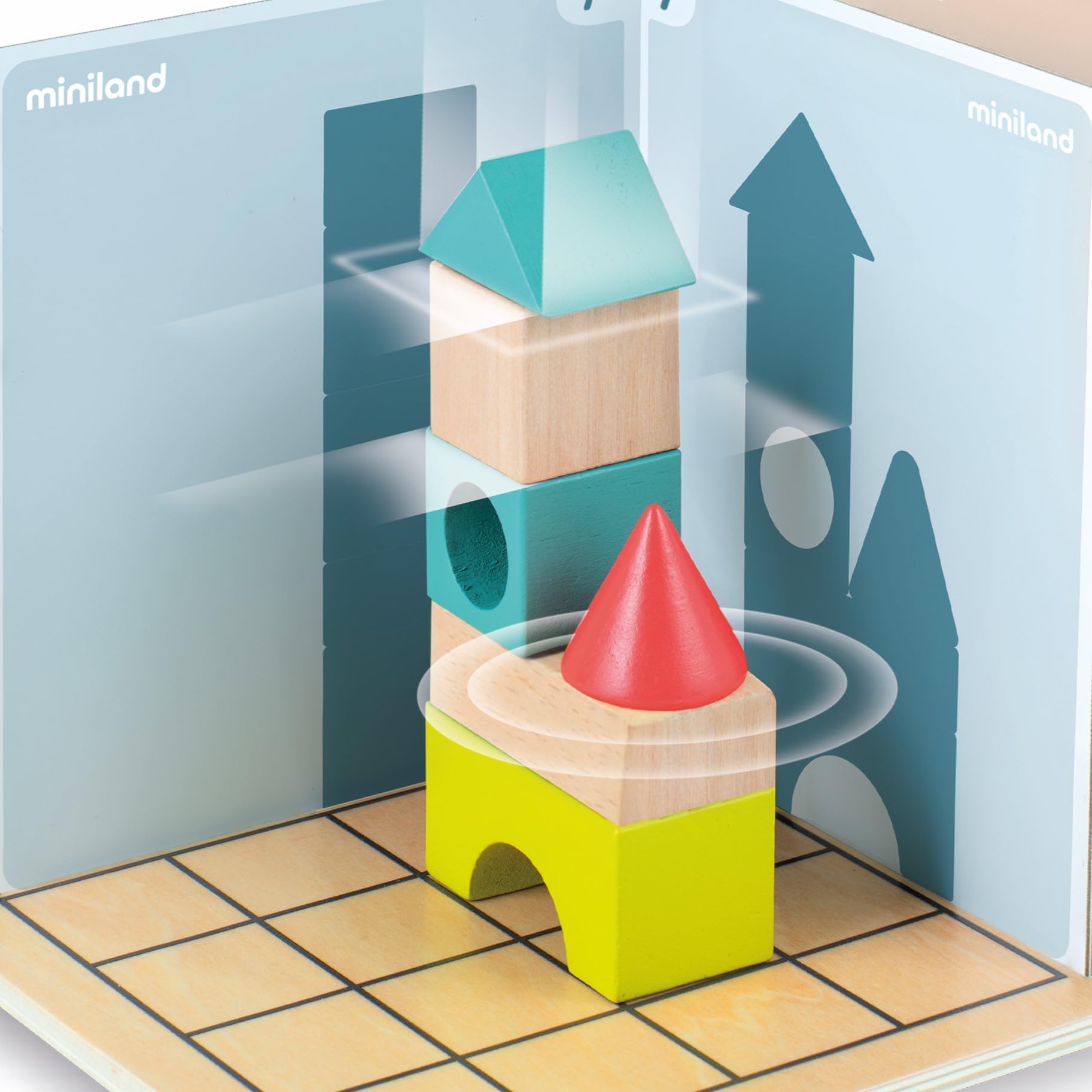 Miniland Shapes Shadows gioco logica legno 12 sfide 5 anni