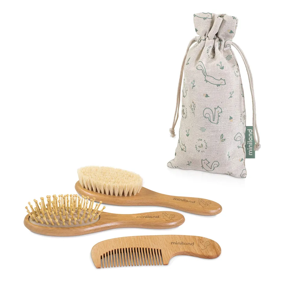 Miniland Baby Bagno Haircare Chip set spazzole neonato legno
