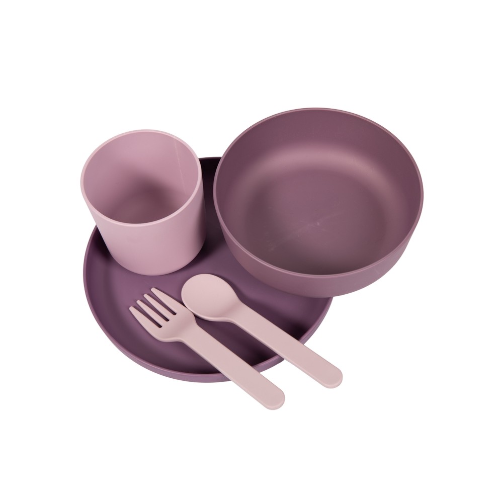 BoJungle set pappa 5 pz CPLA viola-rosa piatto tazza ciotola