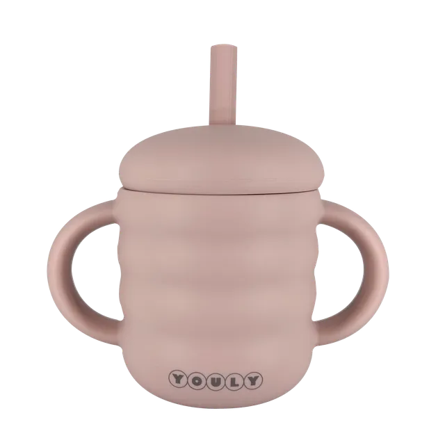 Youly Bubble tazza con cannuccia rosa cipria con manici