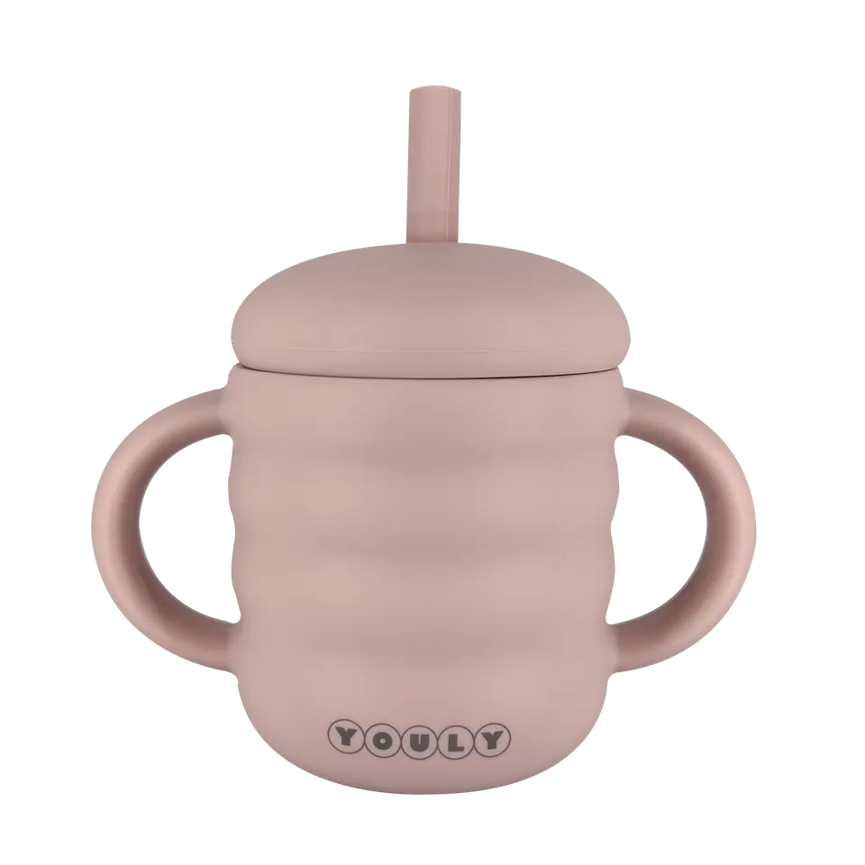 Youly Bubble tazza con cannuccia rosa cipria con manici
