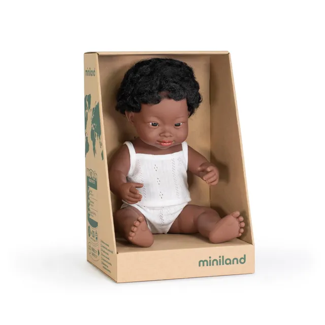 Miniland Bambola Africana Down 38 cm Vinile Morbido Snodabile