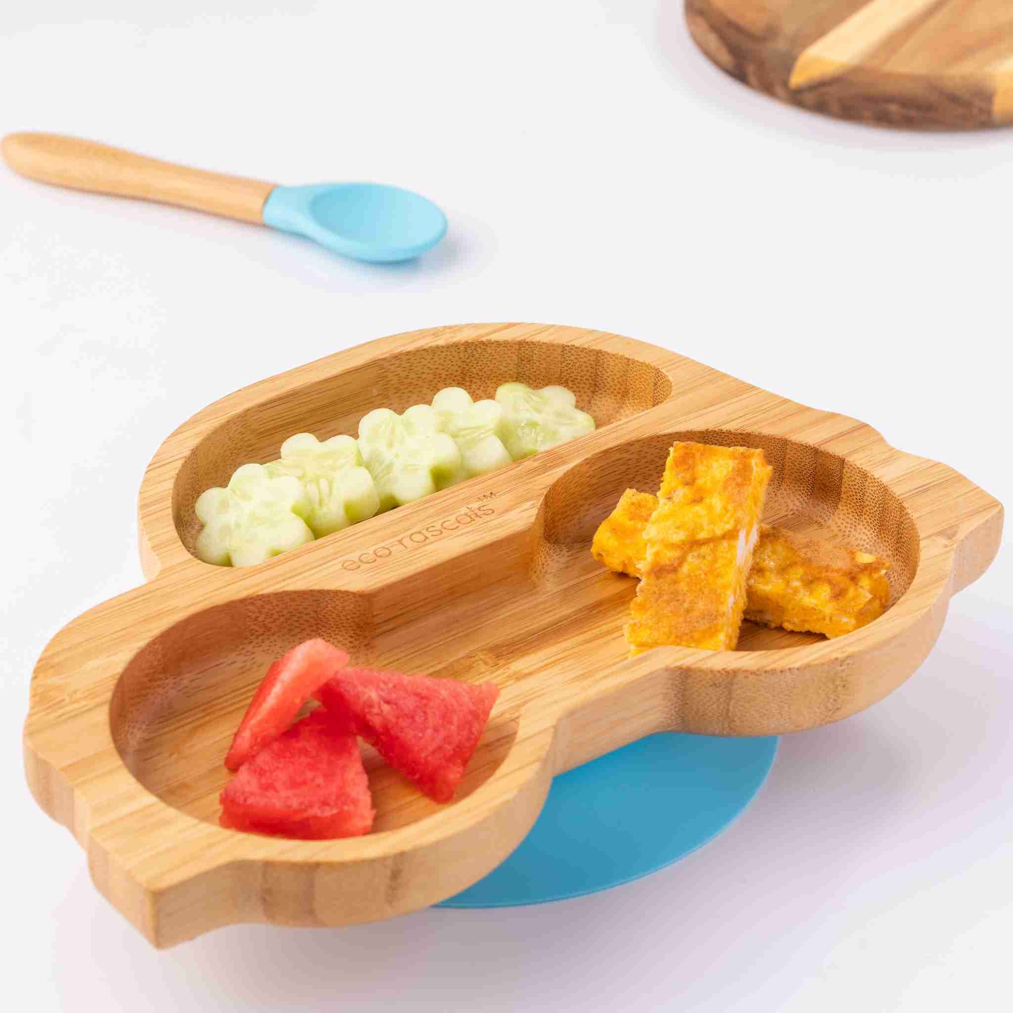 Eco Rascals Bamboo Plates Car piatto ventosa scomparti verde