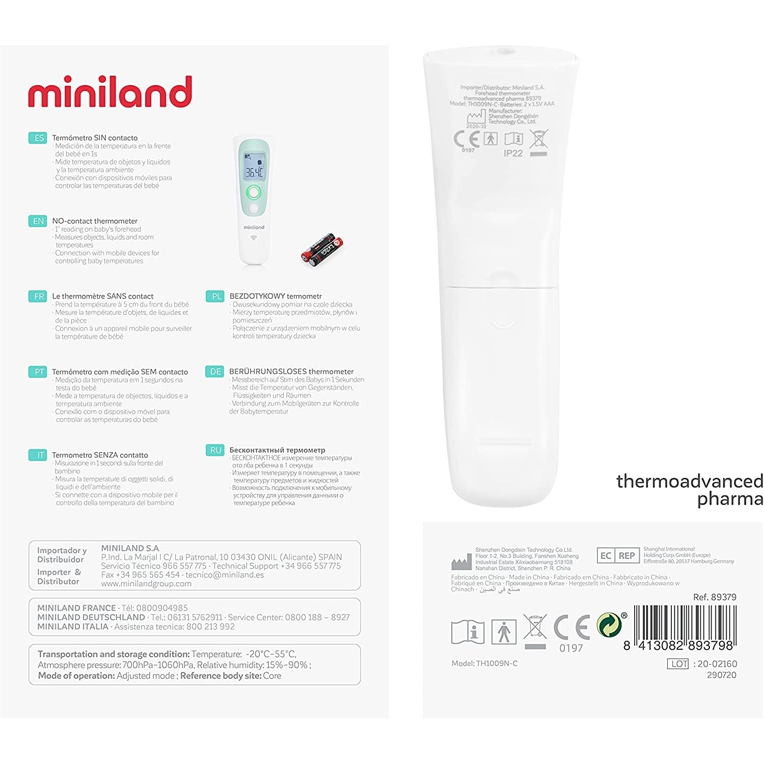 Miniland Cura Termometro Thermoadvanced Pharma Senza Contatto
