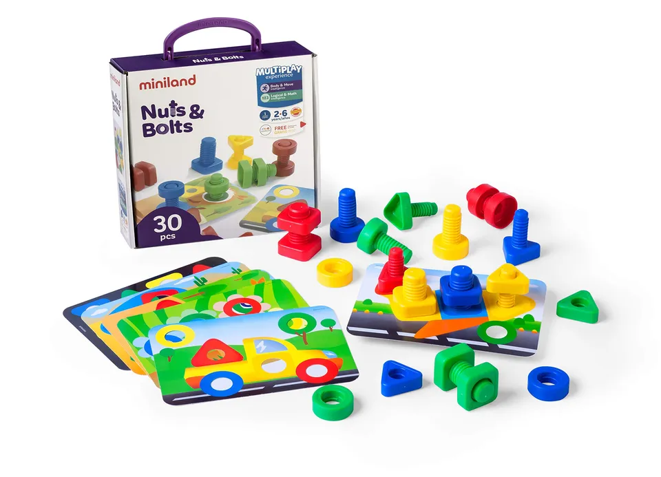 Miniland Dadi e Bulloni 24 Pezzi Gioco Forme 2+ Anni