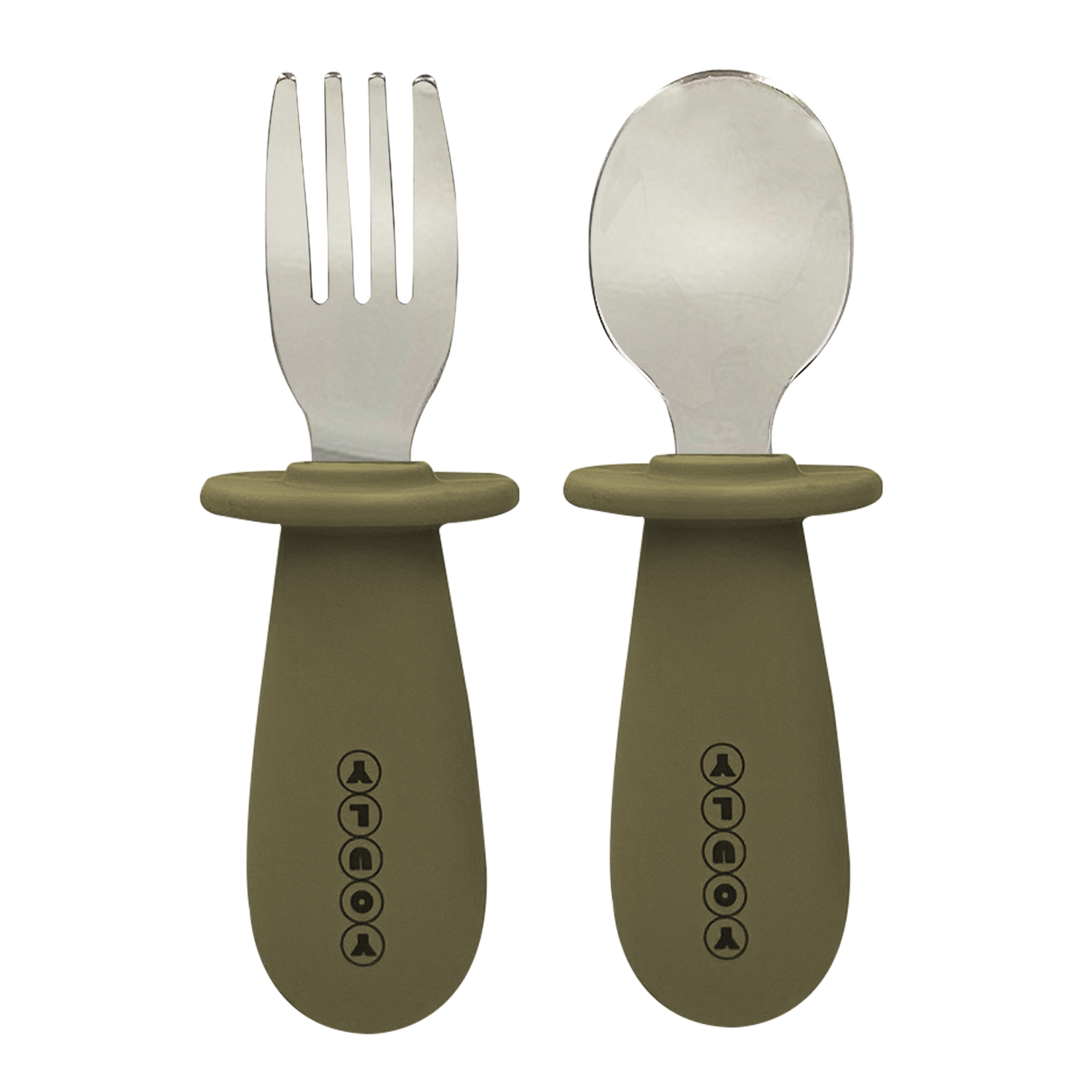 Youly set pappa orso kaki grigio piatto ventosa posate