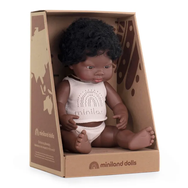 Miniland Bambola Africana 38 cm Vinile 31153 con Intimo
