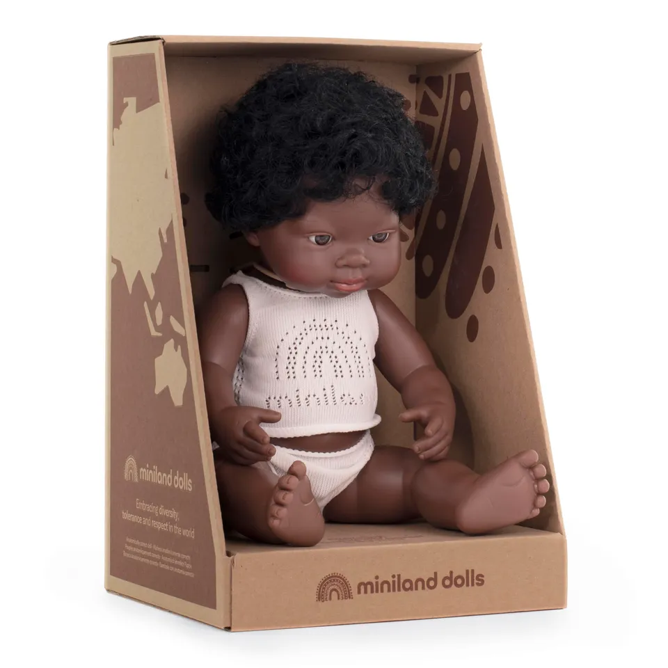 Miniland Bambola Africana 38 cm Vinile 31153 con Intimo