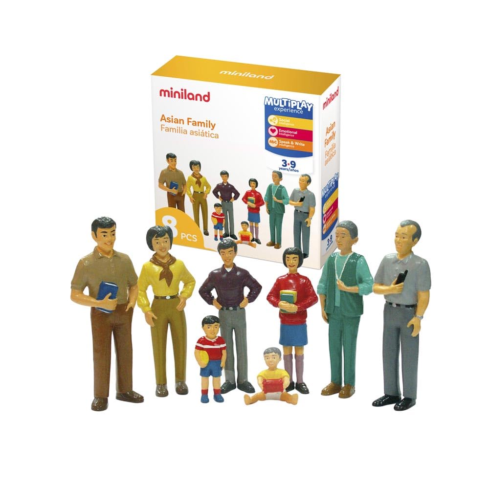 Miniland Diversità 27397 Valigia Famiglia Asiatica 8 Figure 14 cm